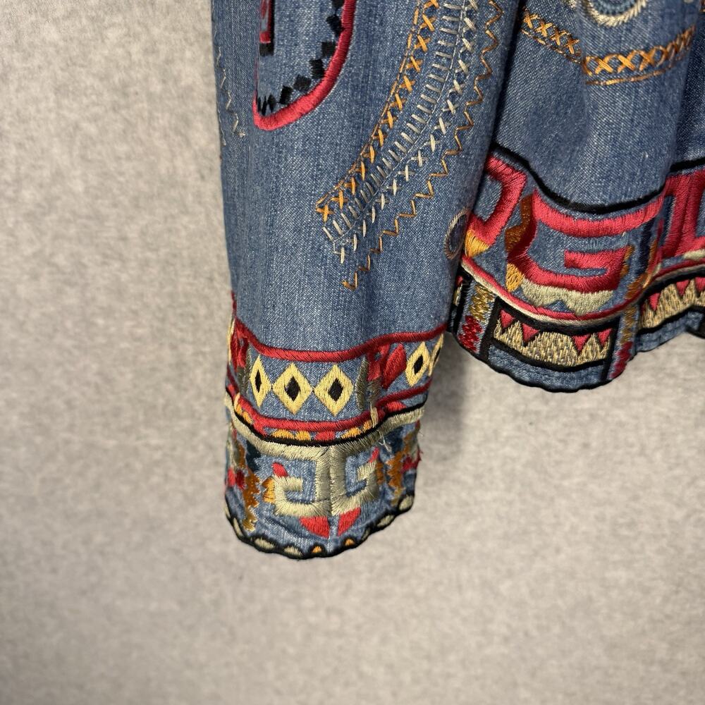 Coldwater Creek Womens Jacket XL Denim Southwestern Embroidered - Picture 6 of 13